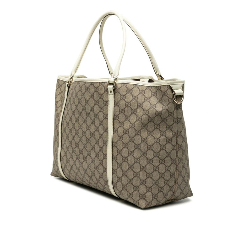 Gucci Supreme White Bag Leather Tote Beige GG